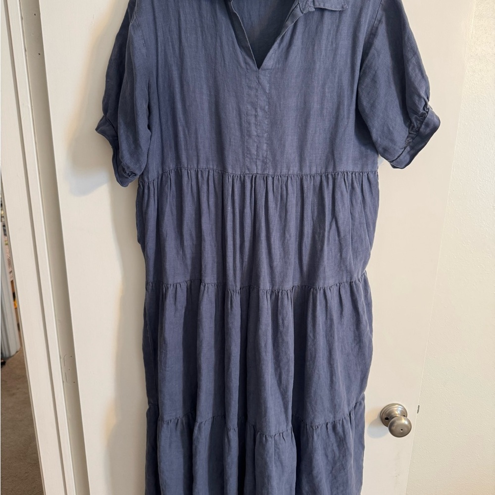 100% Linen Neuflora Blue Maxi/Midi Dress